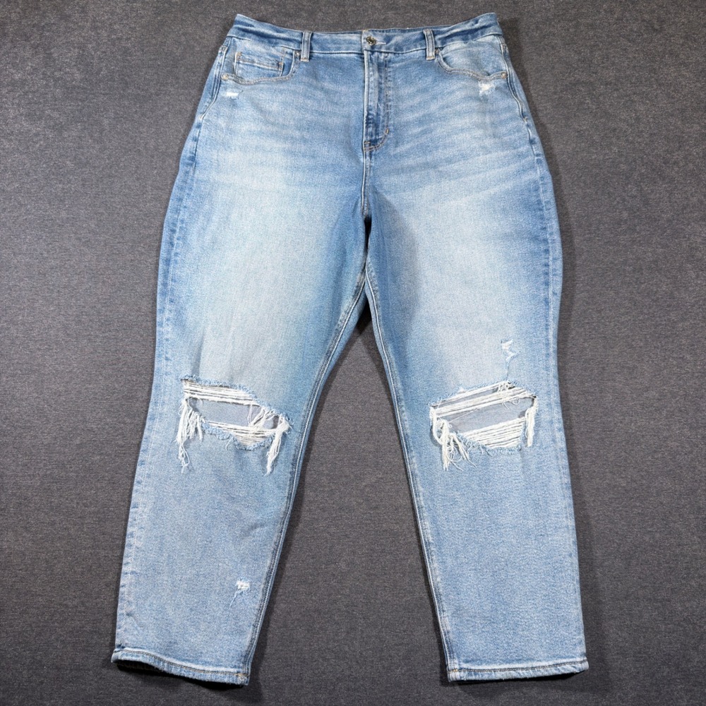 American Eagle Curvy Mom Jean Womens 16 Short Blue Distressed High Rise Stretch